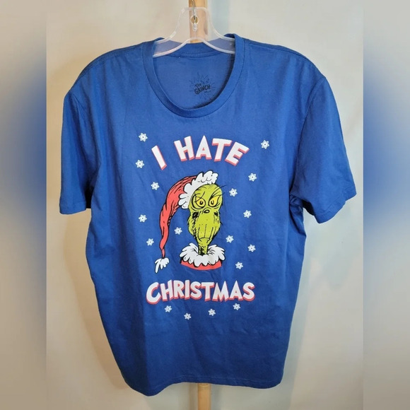 I Hate Christmas  Grinch Royal Blue T-shirt Large - Picture 3 of 7